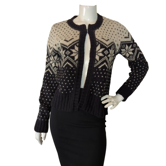 Black Cream Nordic Print Wool Blend Open Cardigan - Picture 5 of 12